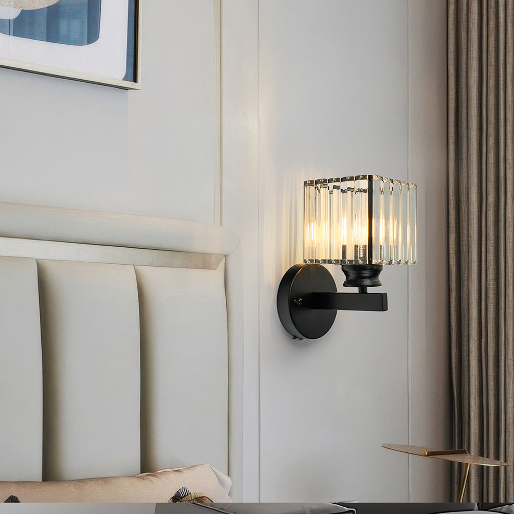 Modern Glass & Iron Wall Sconce, Crystal