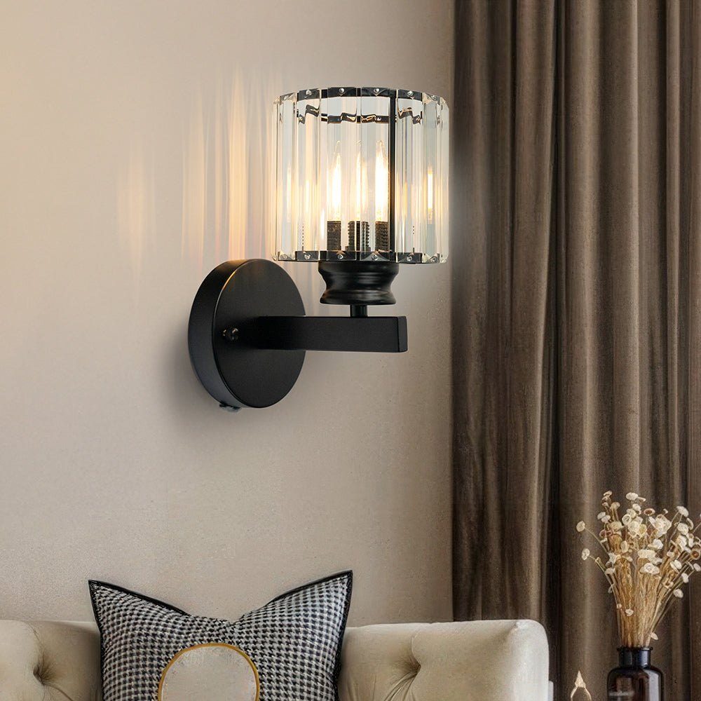 Modern Glass & Iron Wall Sconce, Crystal