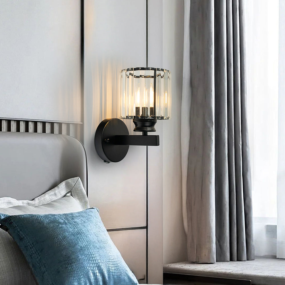 Modern Glass & Iron Wall Sconce, Crystal