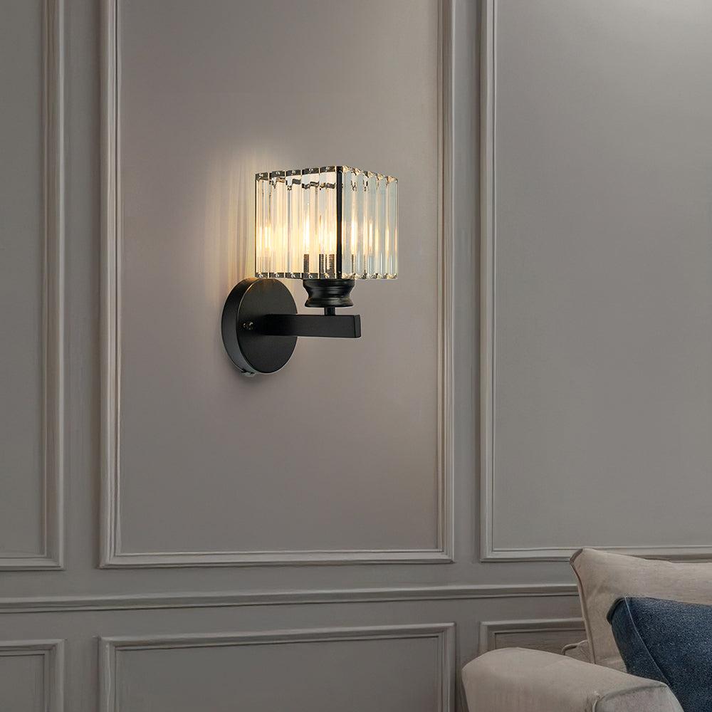 Modern Glass & Iron Wall Sconce, Crystal