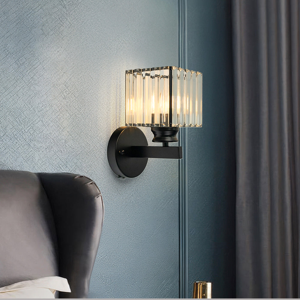 Modern Glass & Iron Wall Sconce, Crystal