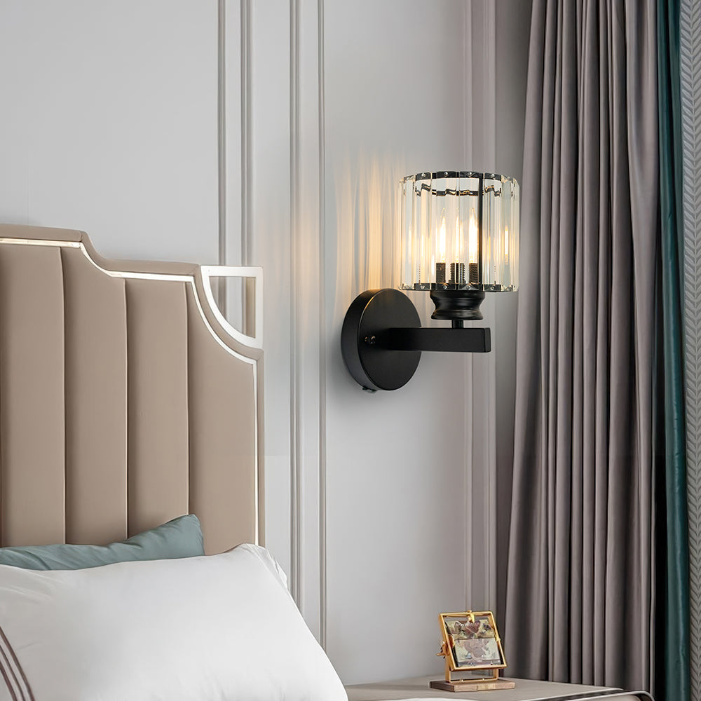 Modern Glass & Iron Wall Sconce, Crystal