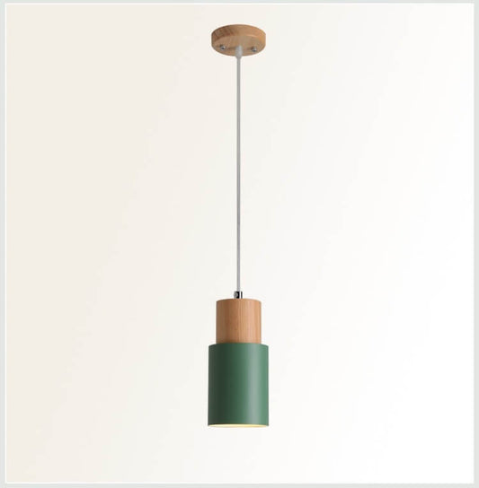 Nordic Macaron Cylinder Pendant Light | Modern Wood & Metal Design