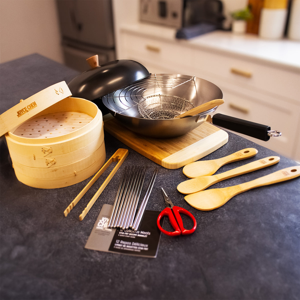 12-Piece 14-Inch Carbon Steel Wok Set