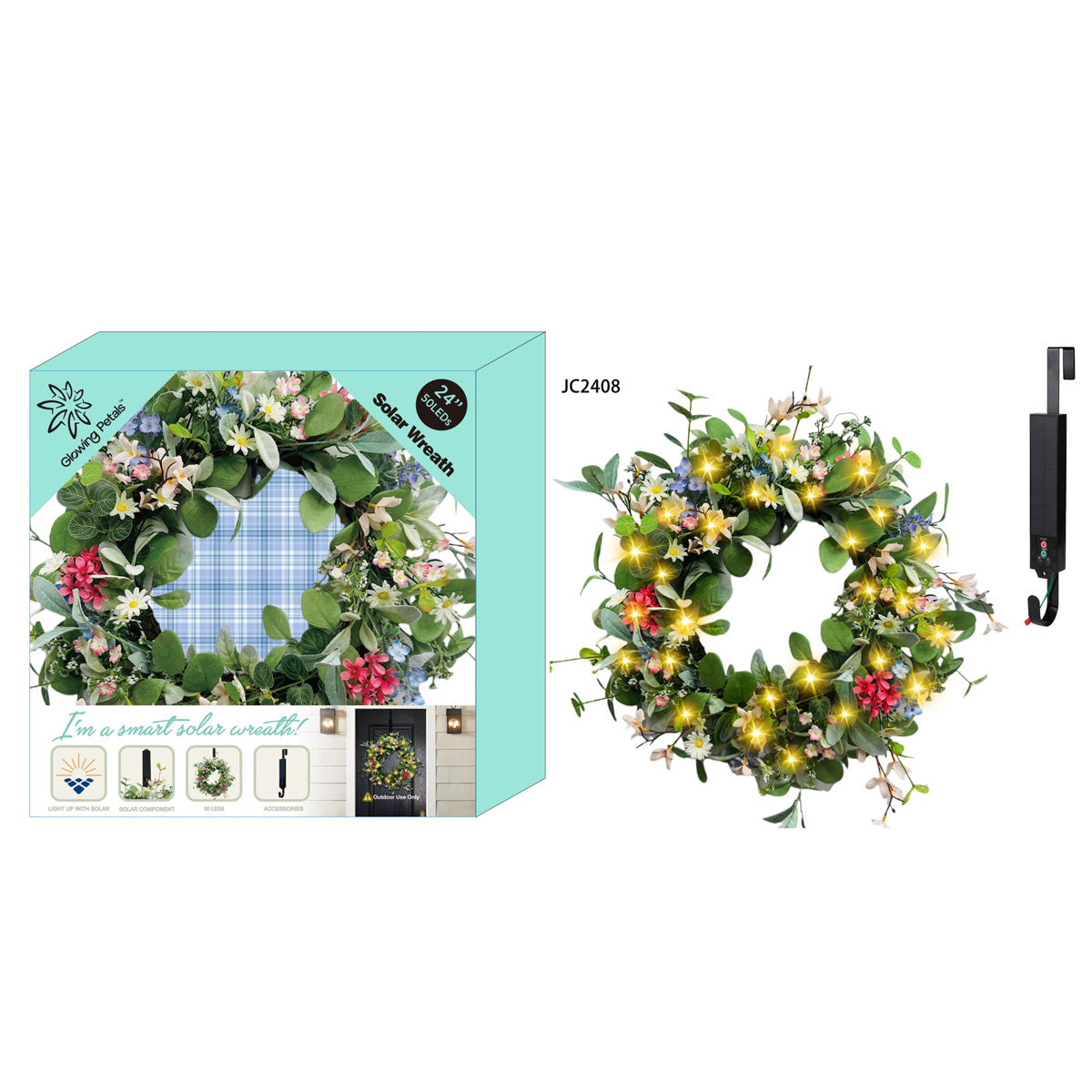 Solar LED Floral Wreath - 8 Designs