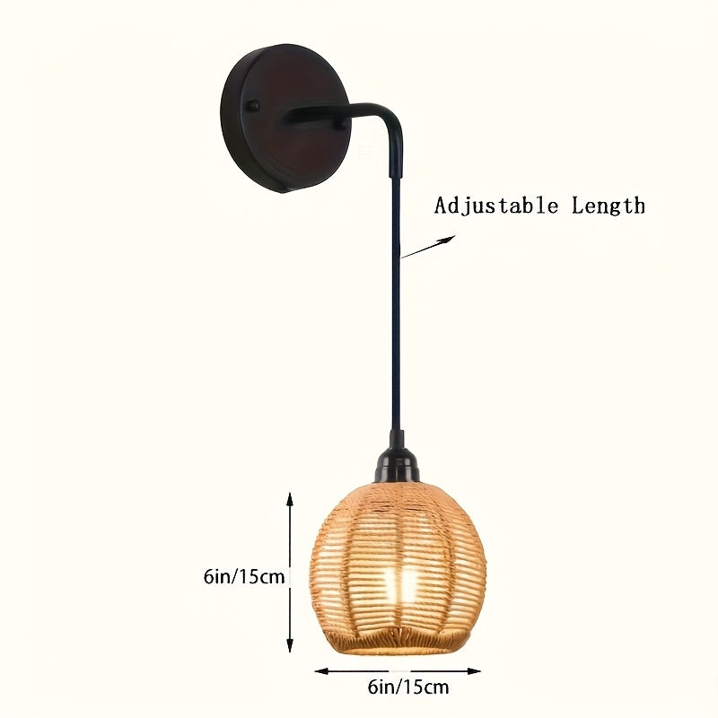 Rattan Wall Sconce with Adjustable Arm