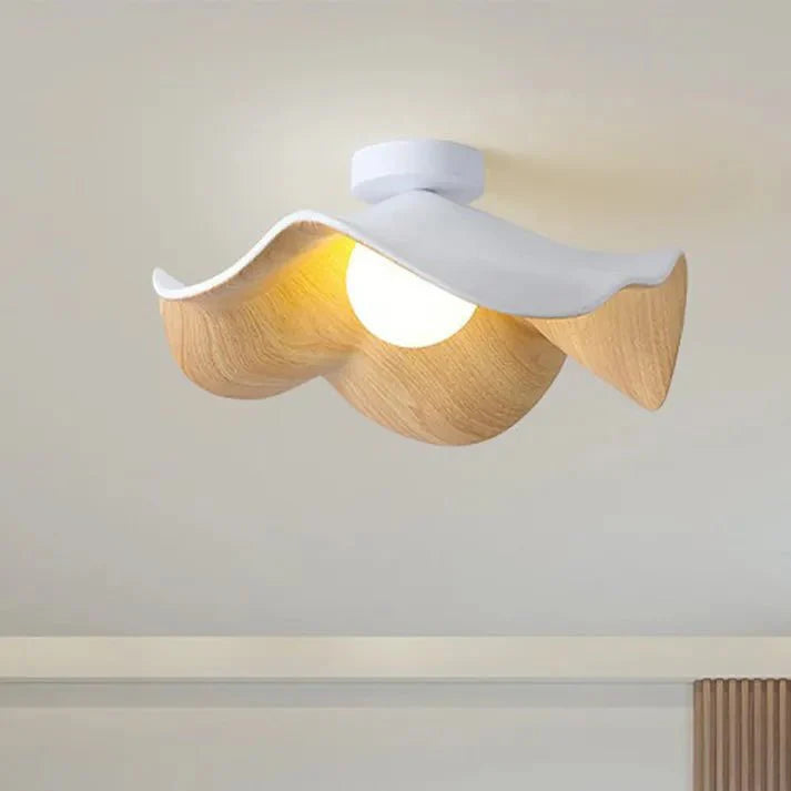 Scandinavian Wooden Lotus Ceiling Light | Resin & Iron Modern Flush Lamp