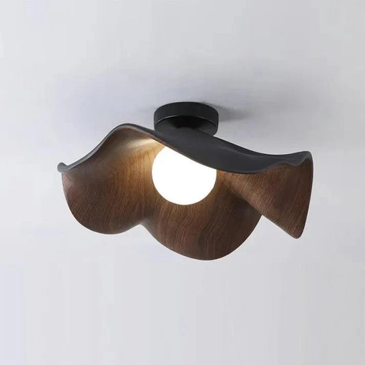 Scandinavian Wooden Lotus Ceiling Light | Resin & Iron Modern Flush Lamp