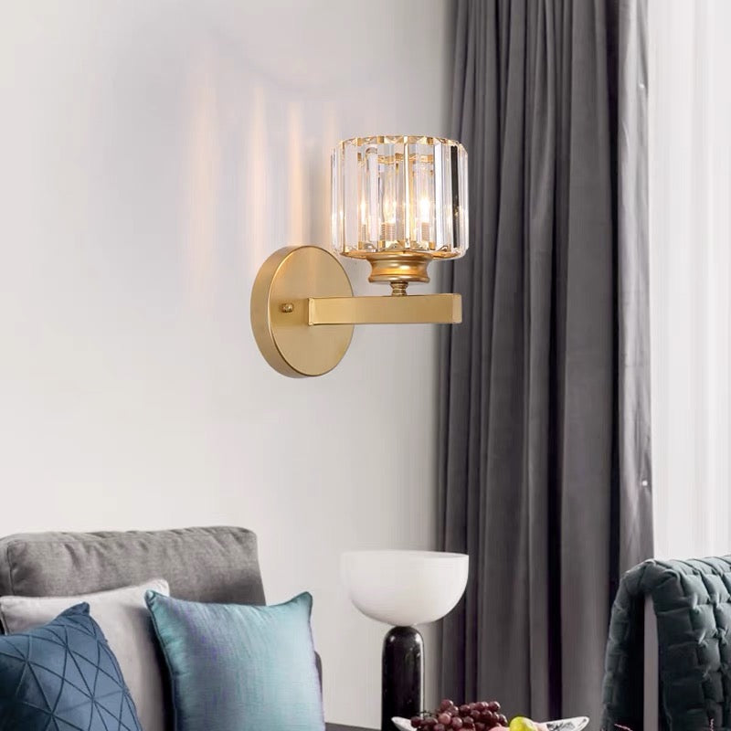 Modern Glass & Iron Wall Sconce, Crystal