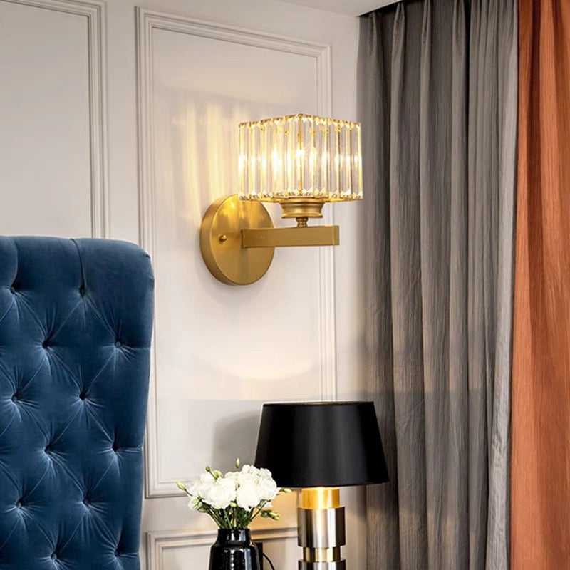 Modern Glass & Iron Wall Sconce, Crystal