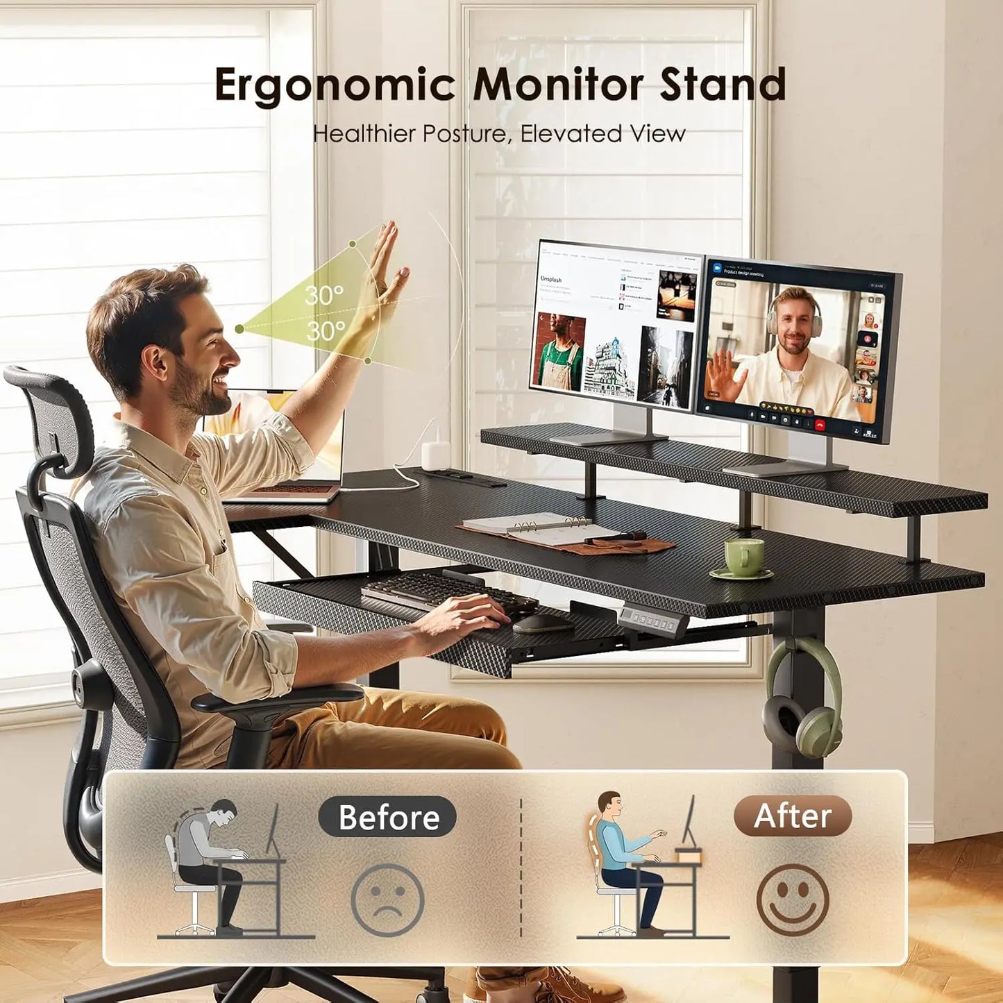 Draven Carbon L-Shaped Standing Desk
