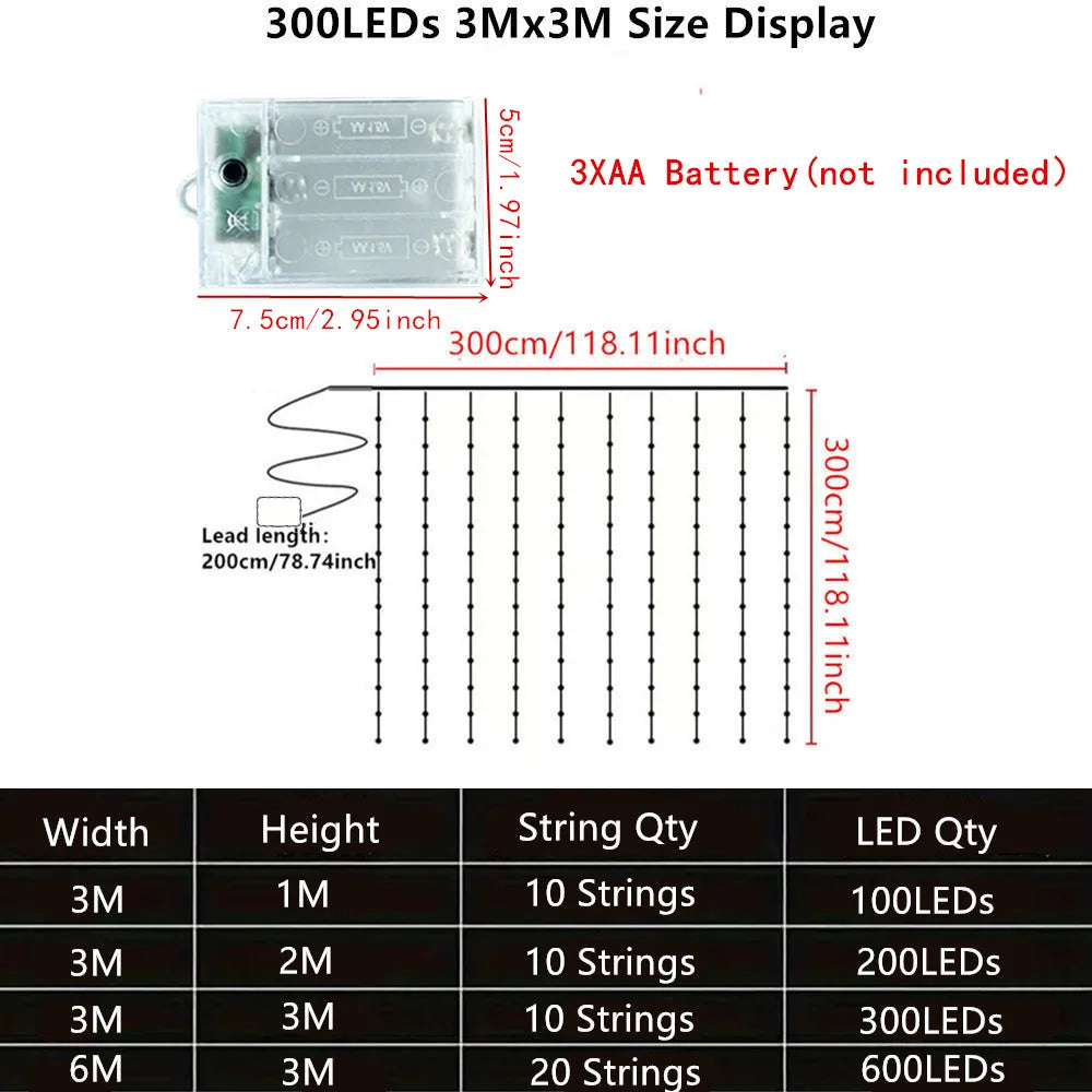 Battery LED Curtain Lights | Warm Fairy Window Garland