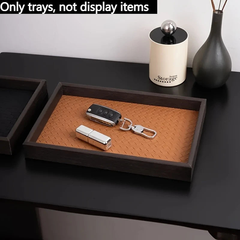 Woven Texture Faux Leather Storage Tray