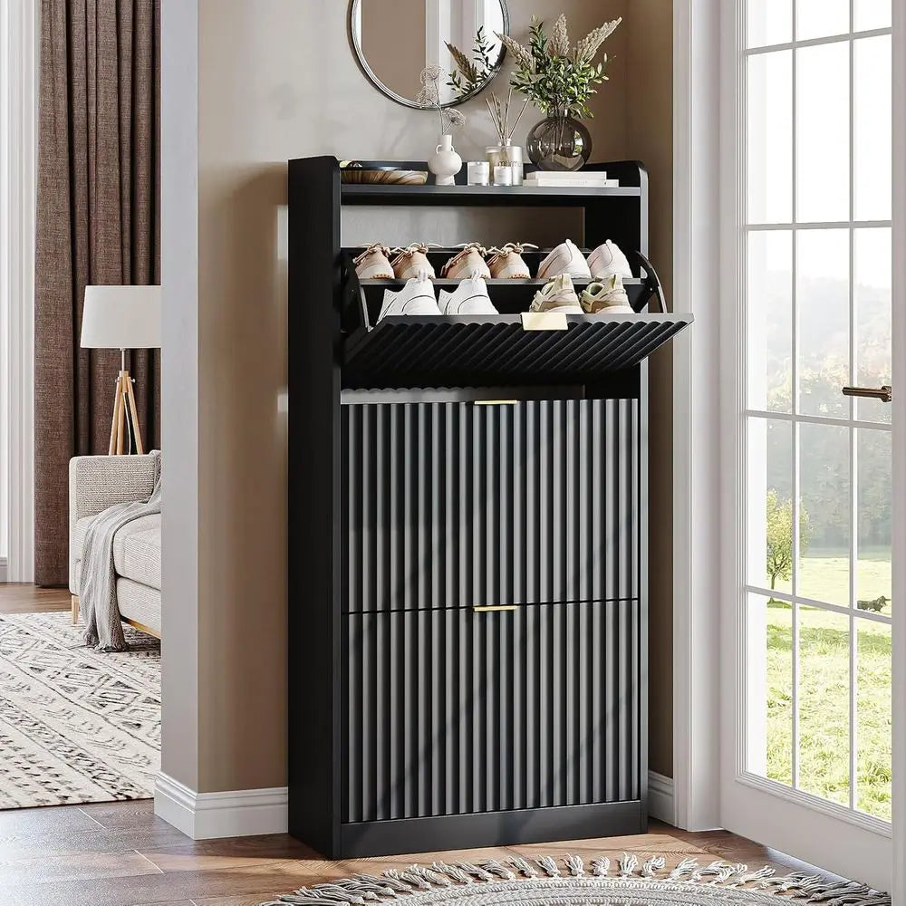 Black 3-Tier Shoe Rack