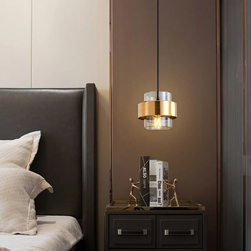 Nordic Glass Pendant Light | Modern Brass Cylinder Design