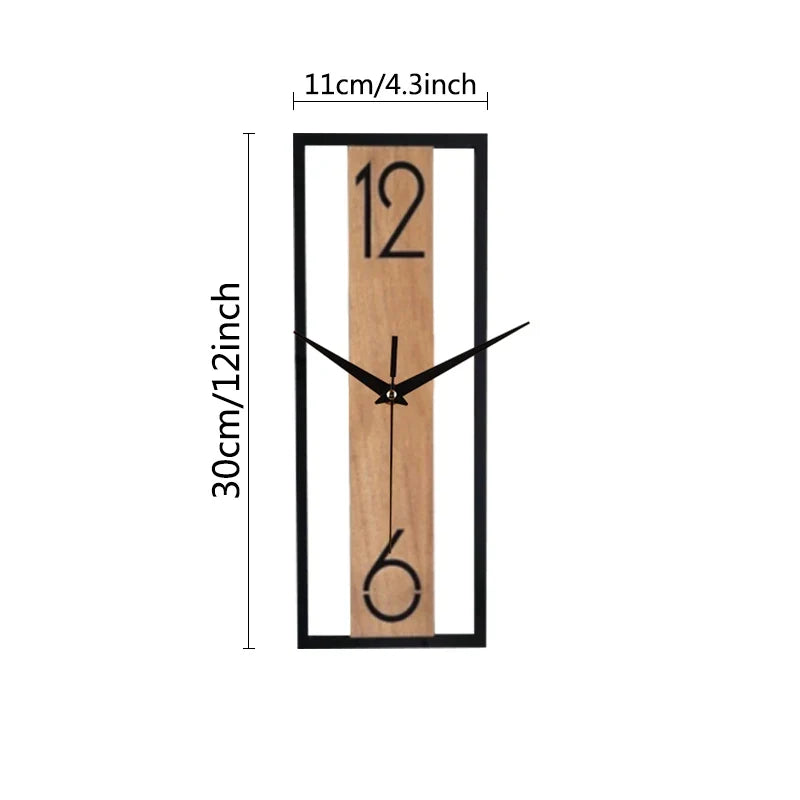Slim Wood-Grain Rectangular Wall Clock