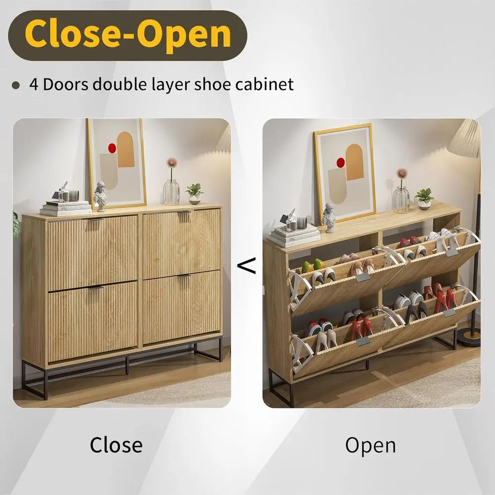 Narrow 4-Door Shoe Rack Cabinet