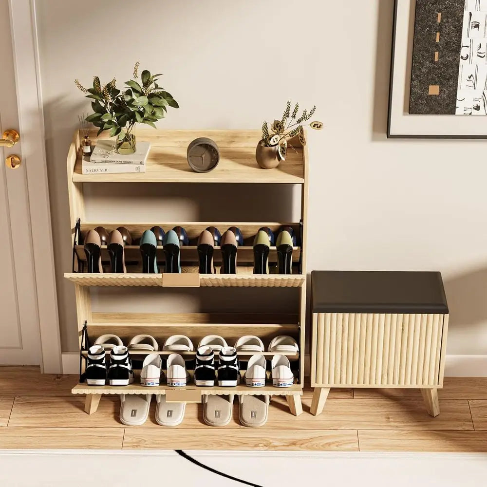 L-Shaped Shoe Cabinet with Bench