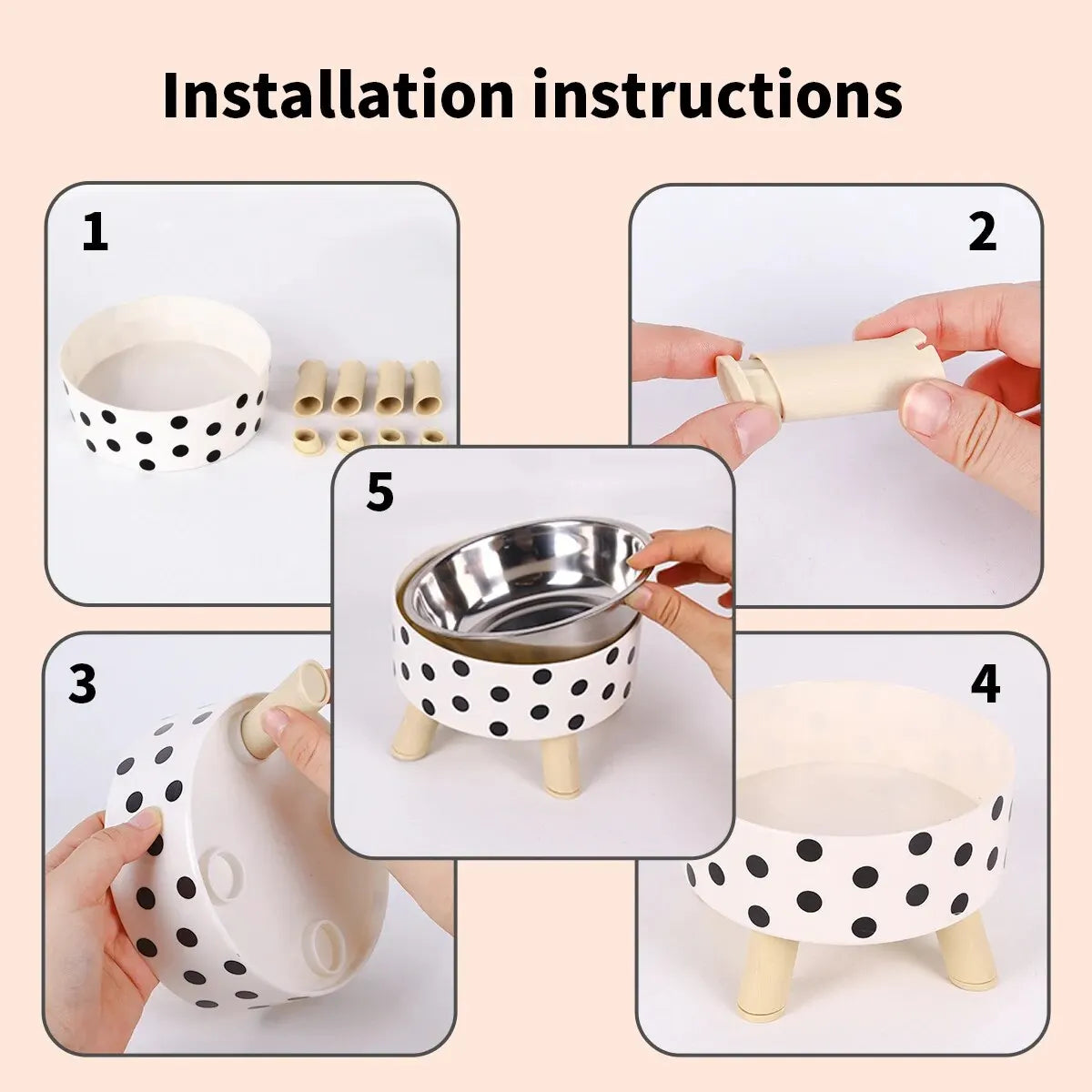 Tall Polka-Dot Cat & Dog Bowl, Anti-Overturn