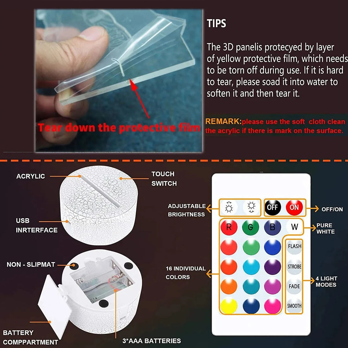 3D Heart Illusion Lamp - USB LED Night Light