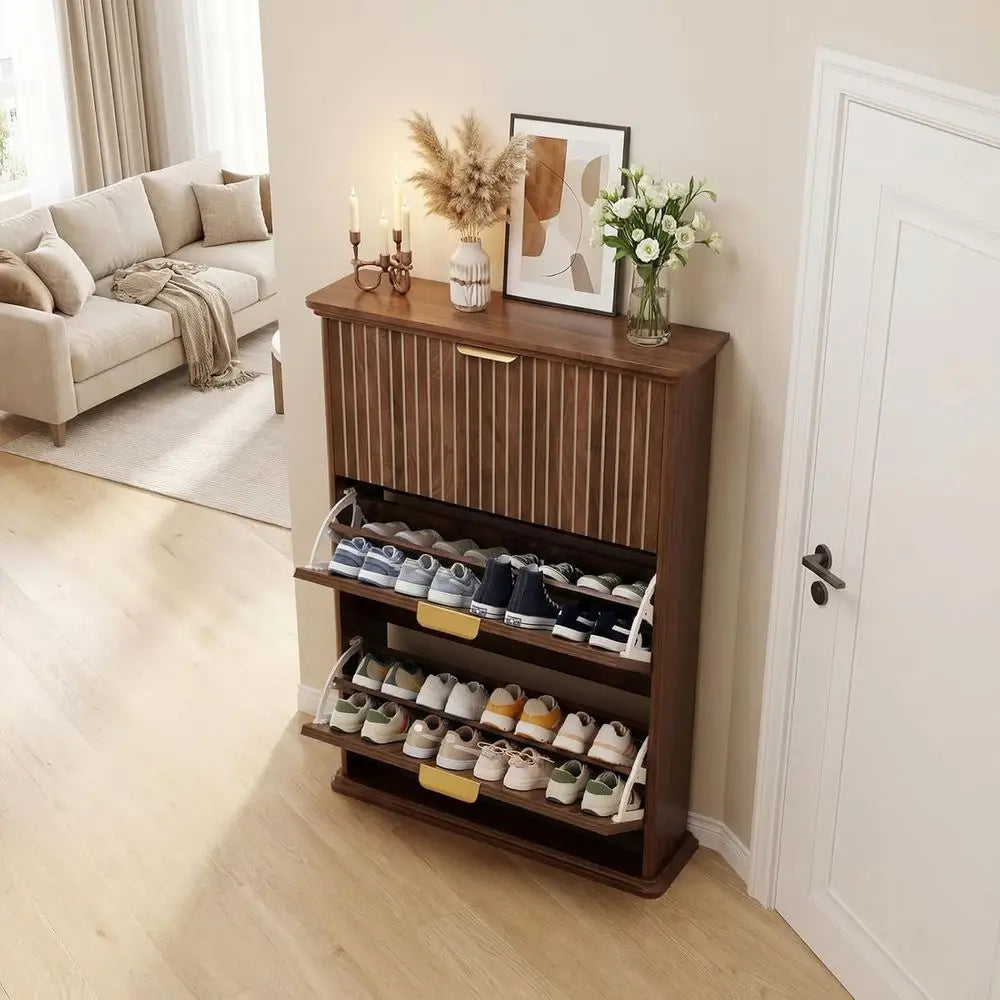 Rounded Walnut Shoe Cabinet