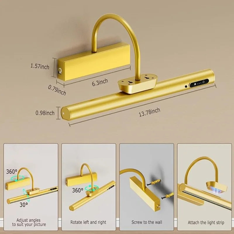 Ergové Picture Light Aluminum Wall-Mounted Gold 330mm