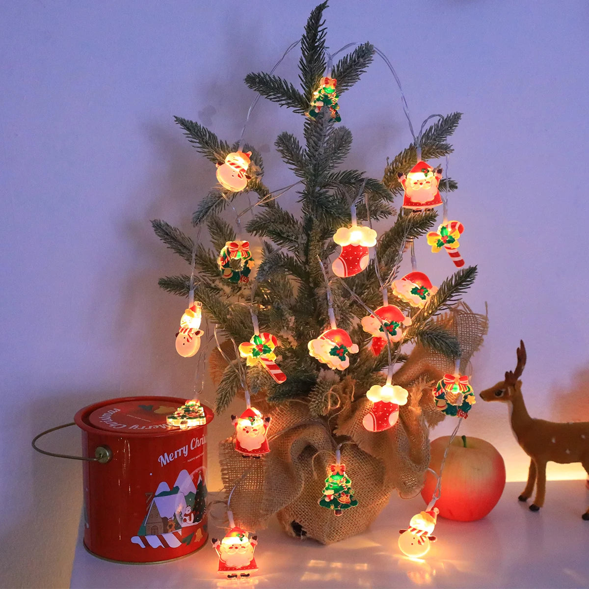 Santa & Snowman LED String Lights | Battery Christmas Garland
