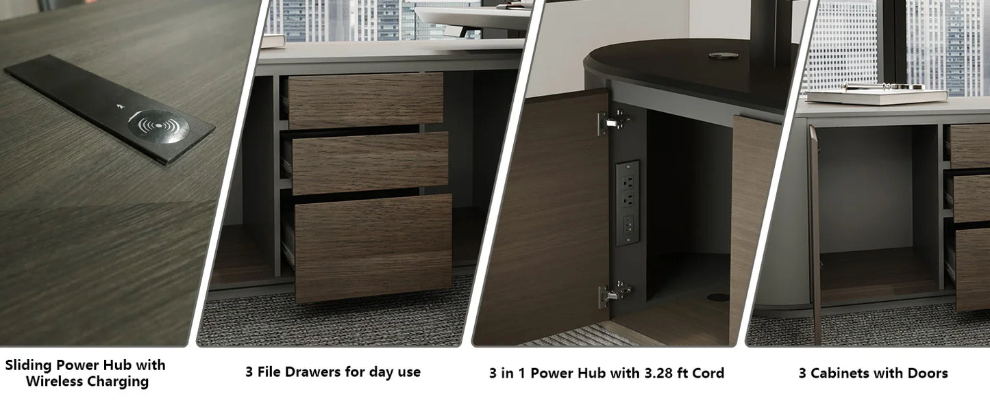 The Vanguard Executive L-Shaped Office Suite with Storage Cabinet & Privacy Panel