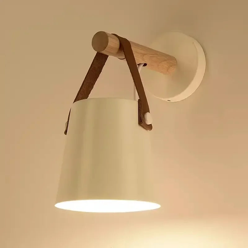 Wood & Leather Wall Sconce for Warm Bedside Glow