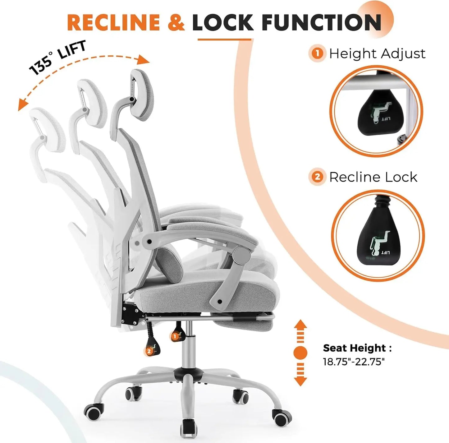 Light Grey Footrest Office Chair
