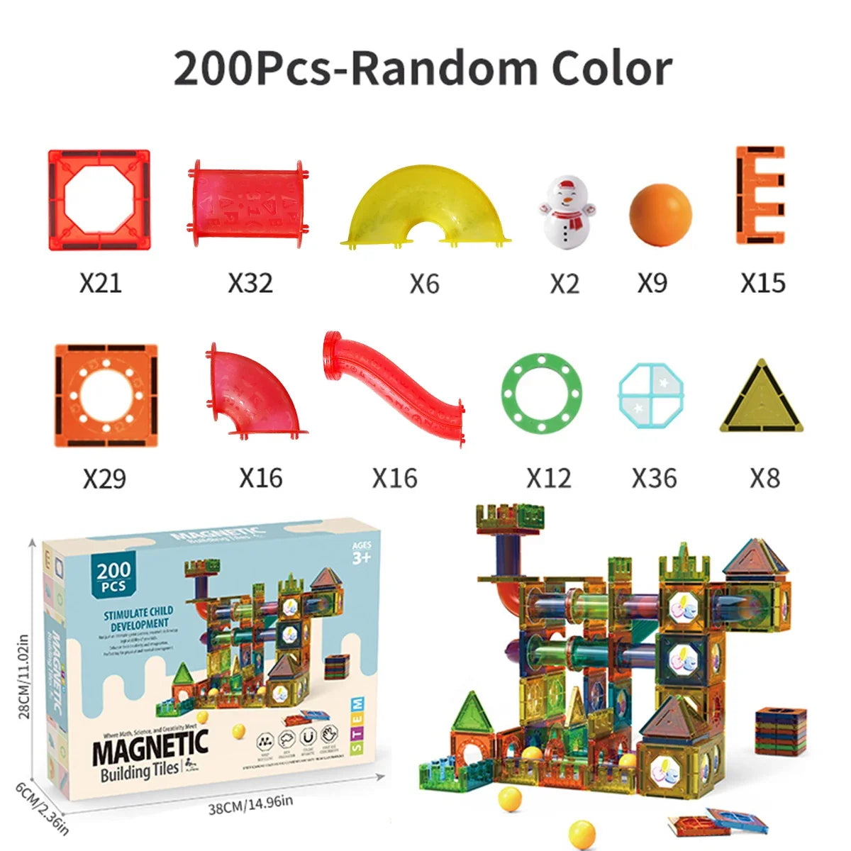Clear Magnetic Tiles - STEM Marble Run Blocks