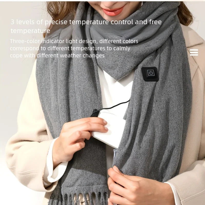 USB Heated Scarf | 3 Heat Gears, Soft Fleece Fringe Neck Warmer