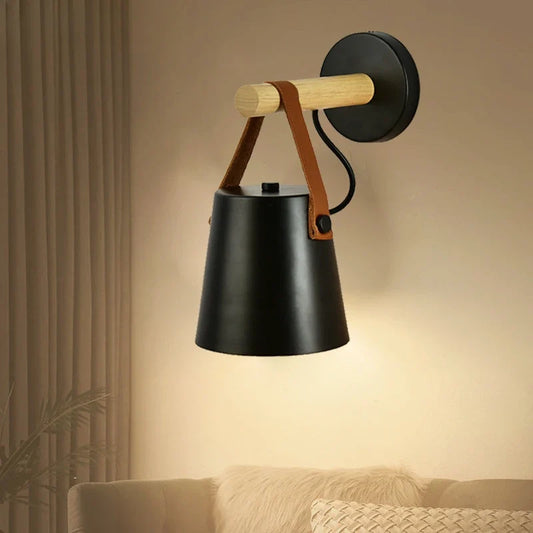 Wood & Leather Wall Sconce for Warm Bedside Glow