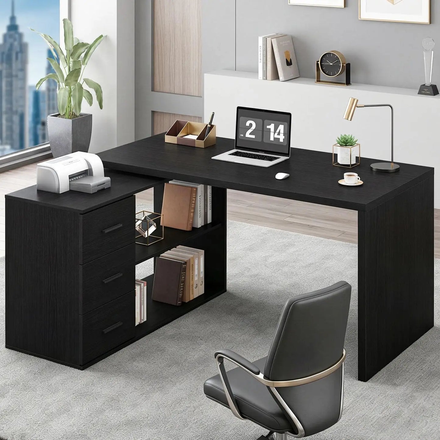 Rustic L-Shape Reversible Office Desk