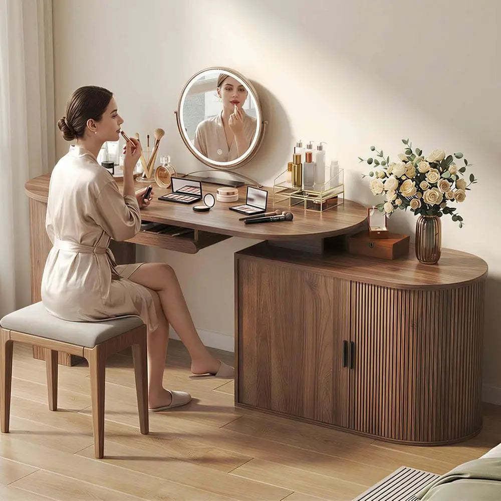 Walnut L-Shaped Desk with Keyboard Tray