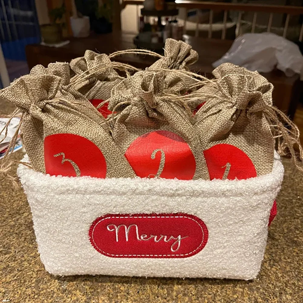 Burlap Advent Calendar Bags | 24 Numbered Drawstring Pouches