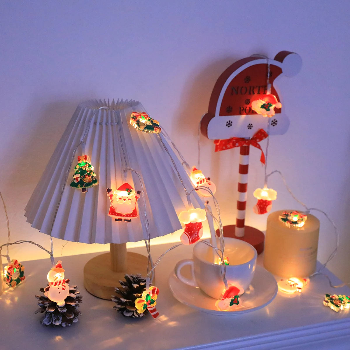 Santa & Snowman LED String Lights | Battery Christmas Garland