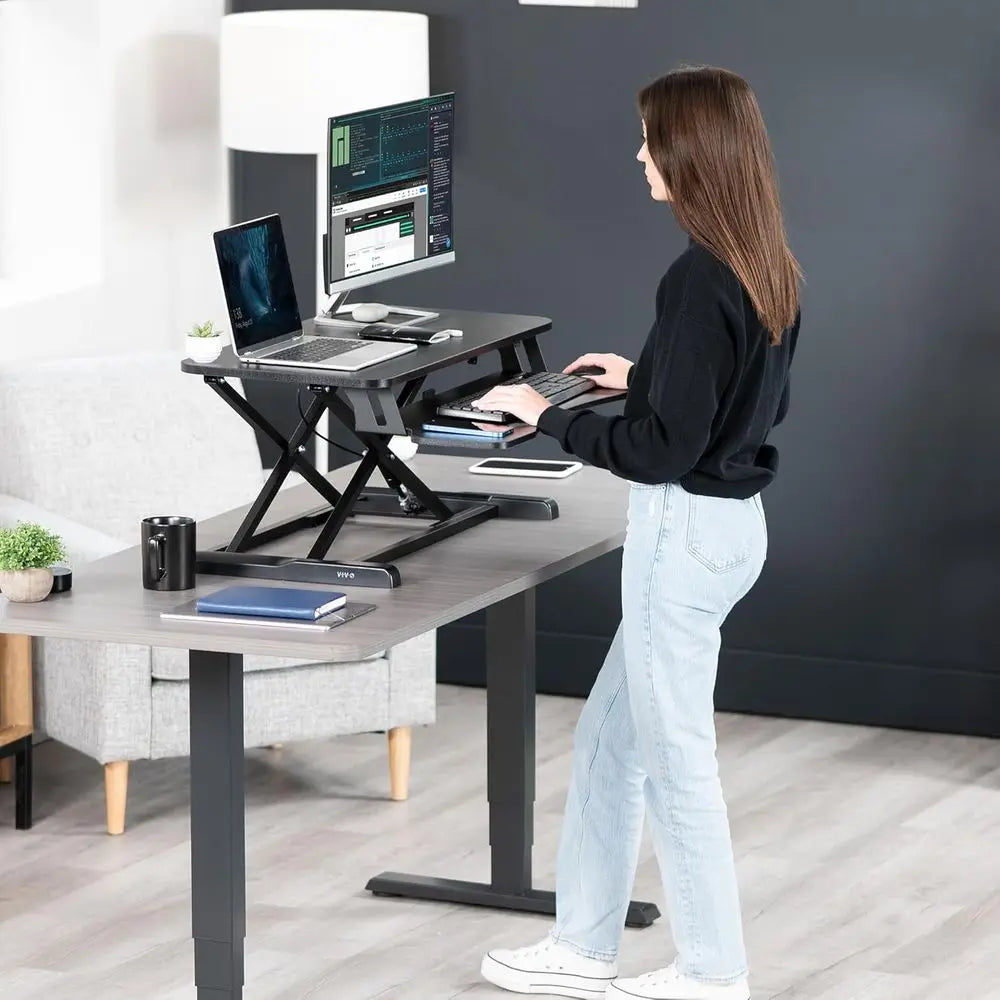 Height Adjustable Sit-Stand Desk Riser with Keyboard Tray