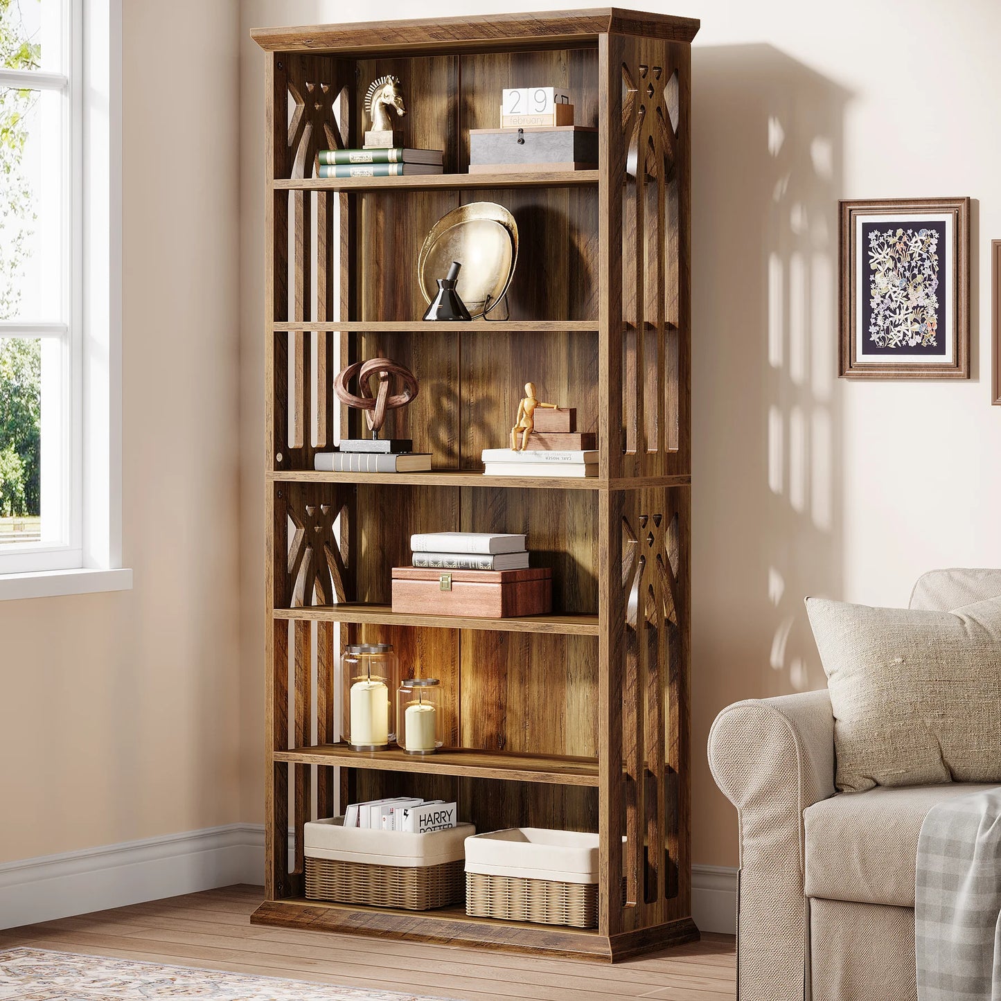 Ashcroft 6-Tier Bookcase with Adjustable Shelves & Storage Cabinet