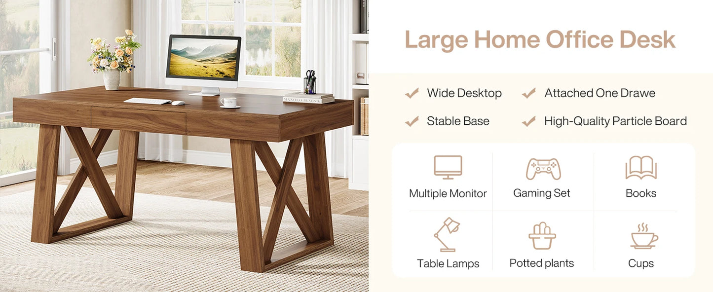 Mid-Century Walnut Farmhouse Desk