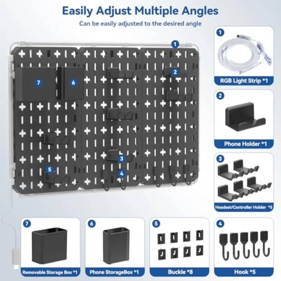 9-in-1 RGB Gaming Wall Pegboard Kit