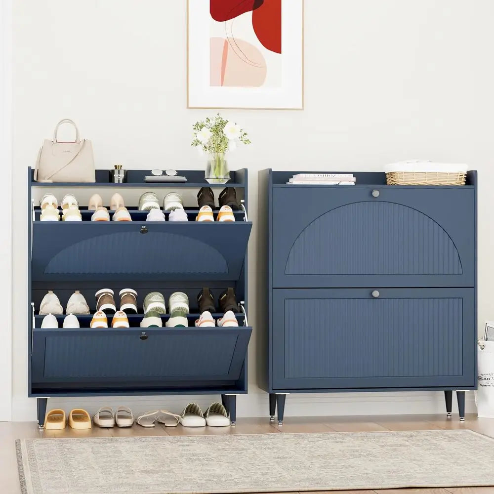 Narrow Blue Shoe Storage Cabinet