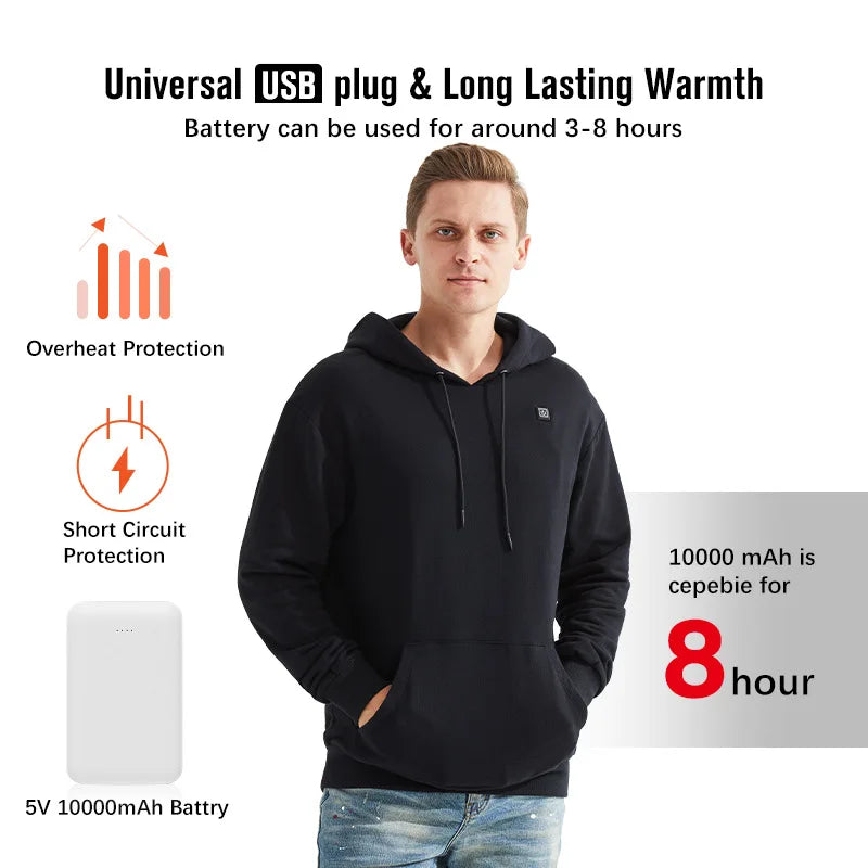 USB Heated Hoodie | 5 Heat Levels, Power Bank Pocket