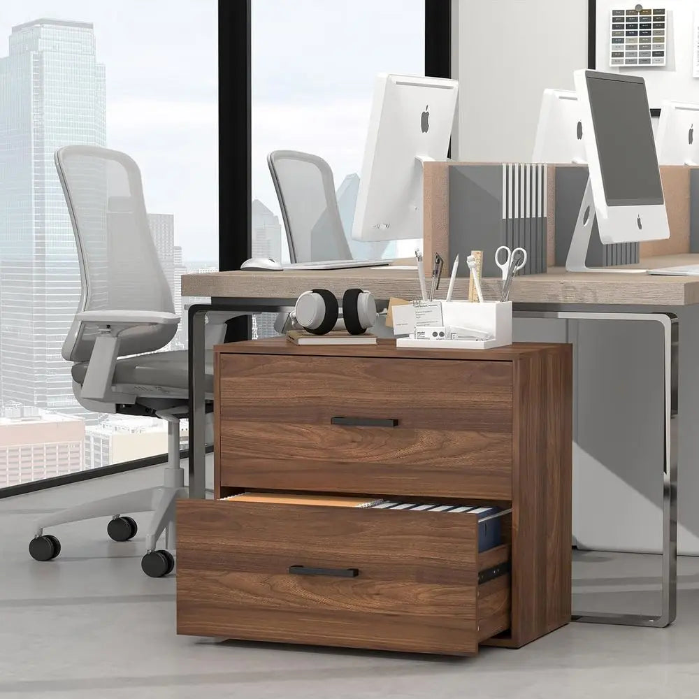 Premium Walnut Lateral Filing Cabinet with Dual Deep Drawers