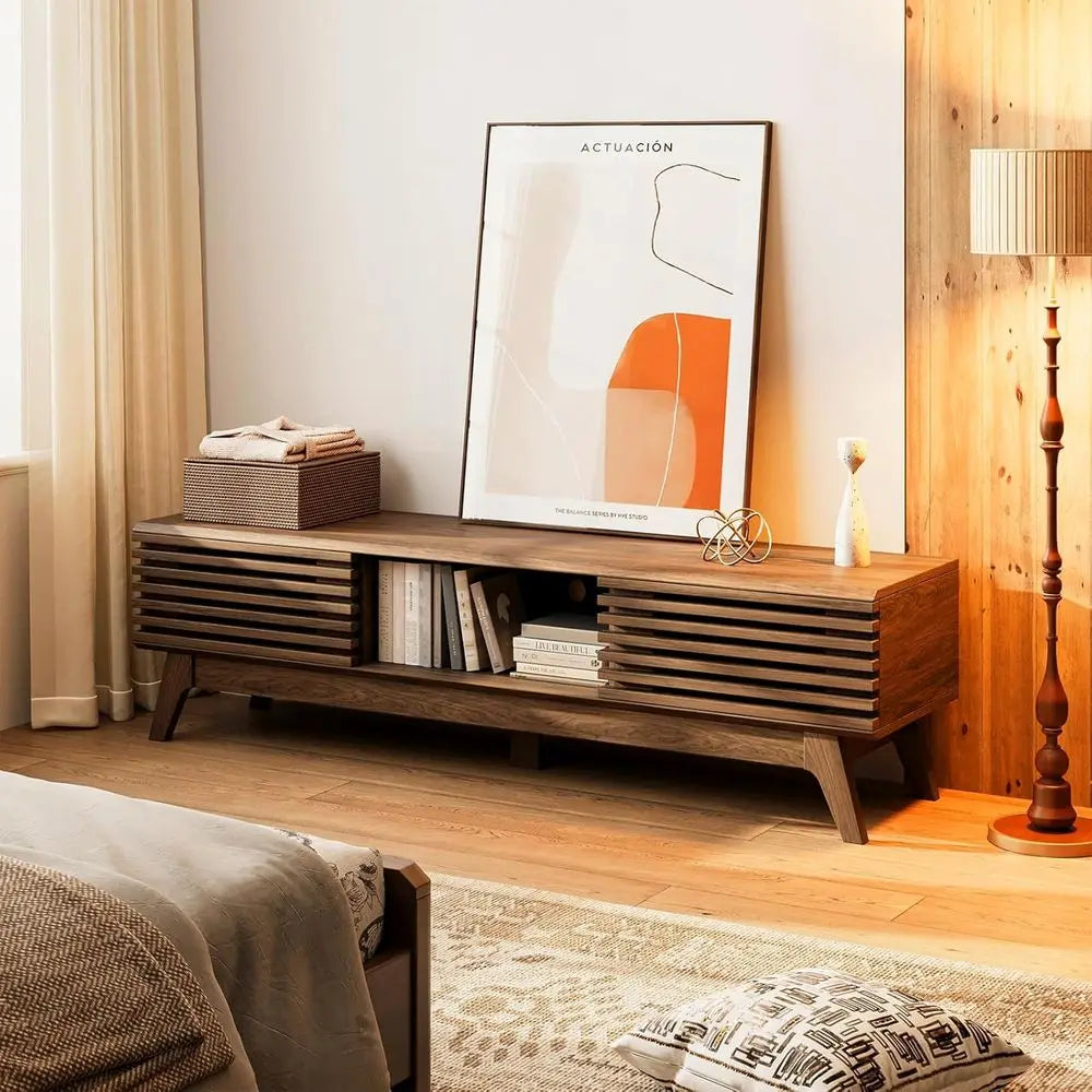 Walnut Sliding-Door Entertainment Center