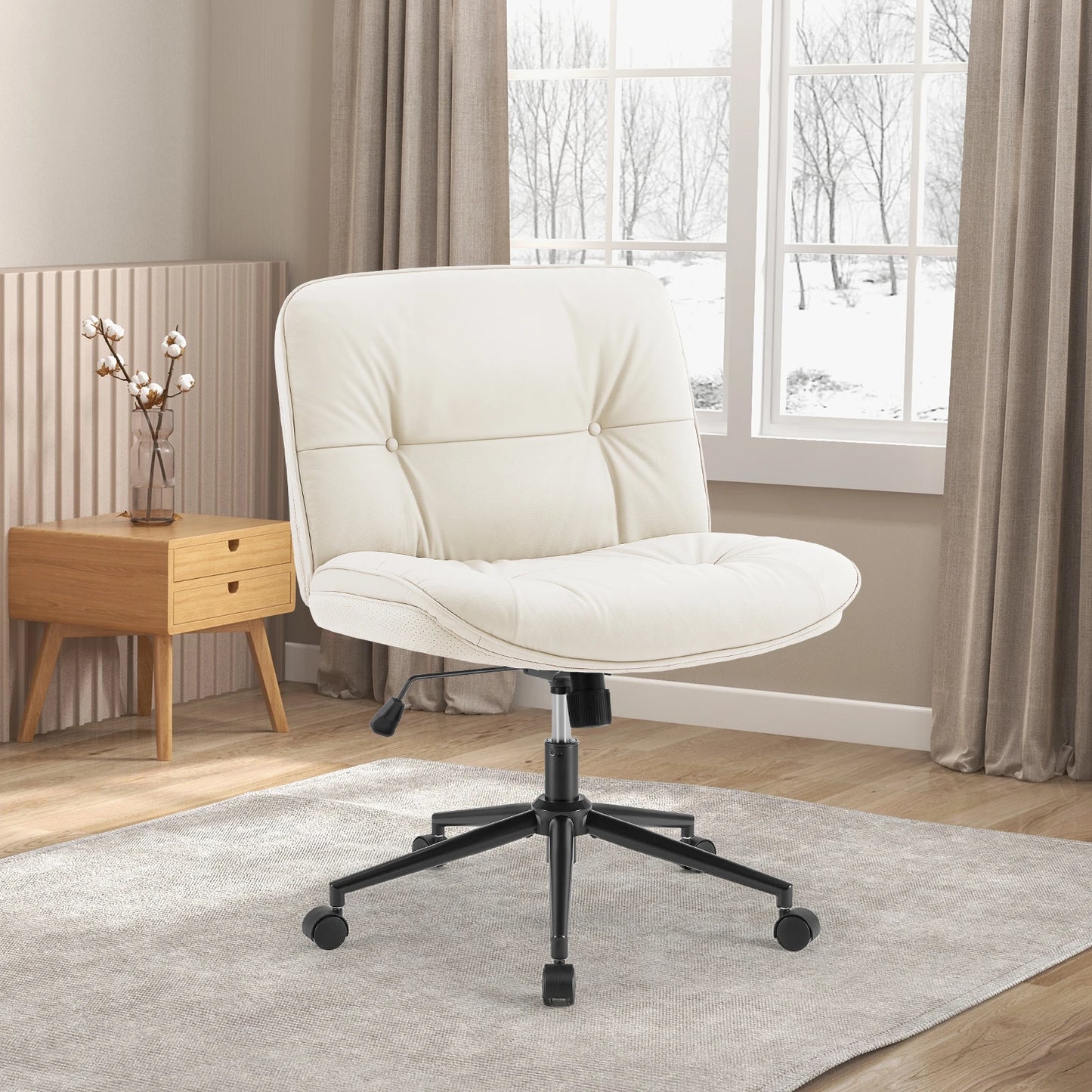Wide Seat Armless PU Leather Office Chair