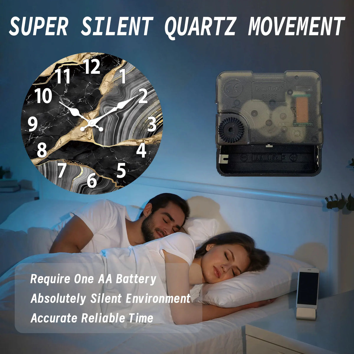 MarbellaTime Marble Wood Wall Clock
