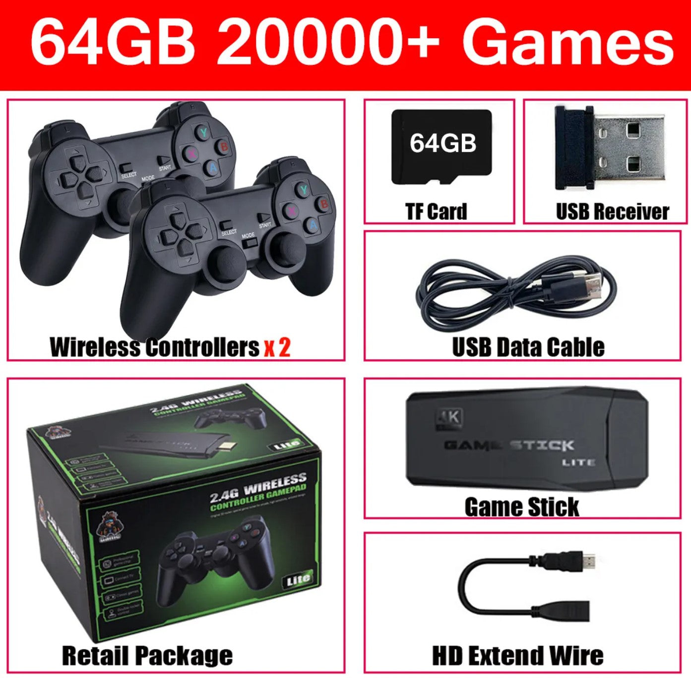 4K Retro Game Stick, 20,000+ Games Built In