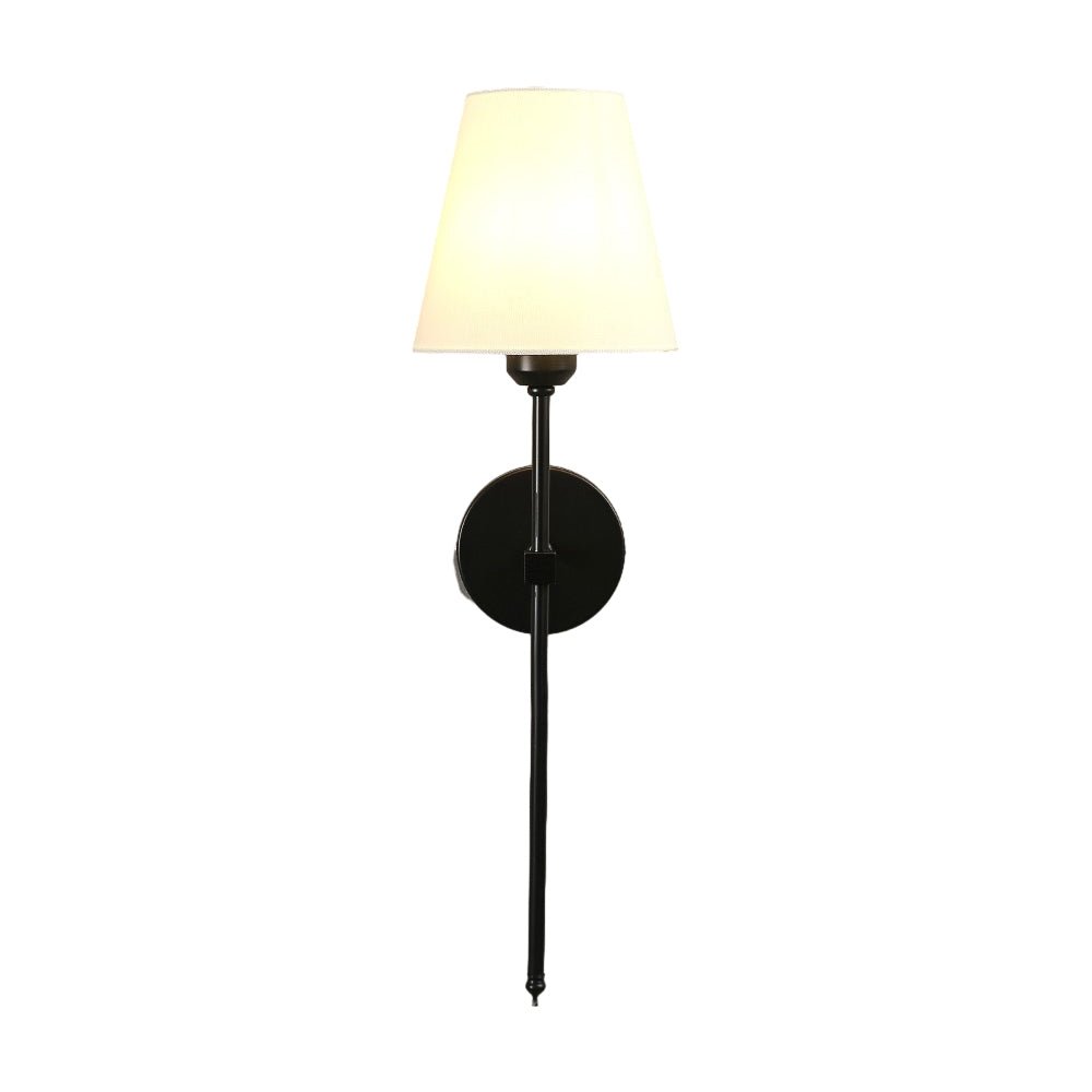 Modern 1 - Light Black/Gold Wall Sconce with White Linen Fabric Shade