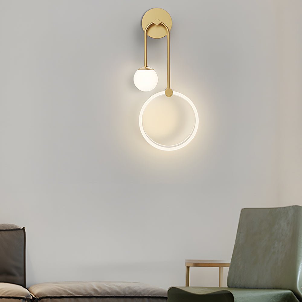 Modern 2 - Light LED Wall Sconces with Acrylic Ring and Frosted Globe